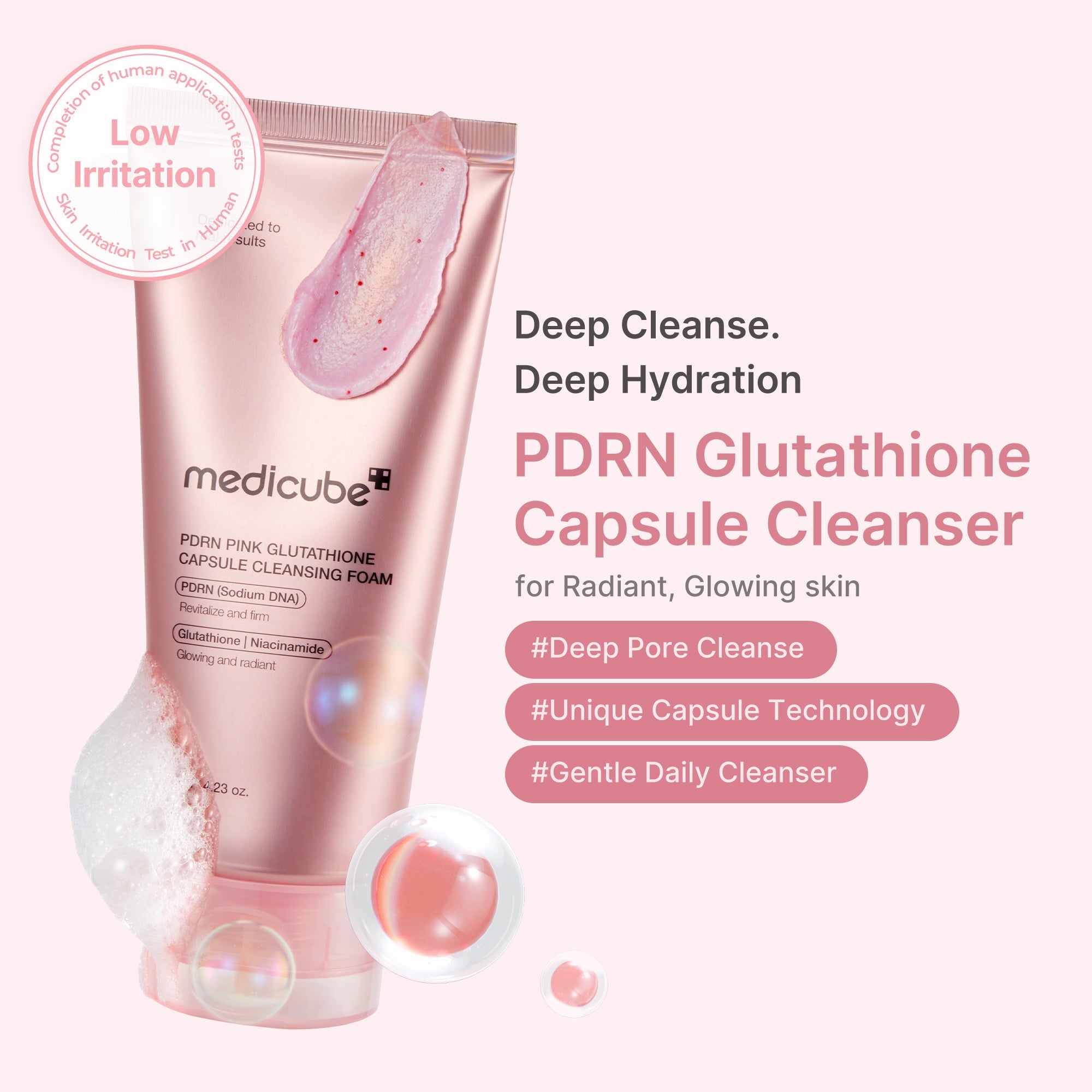 PDRN Pink Glutathione Capsule Foam Cleanser J9